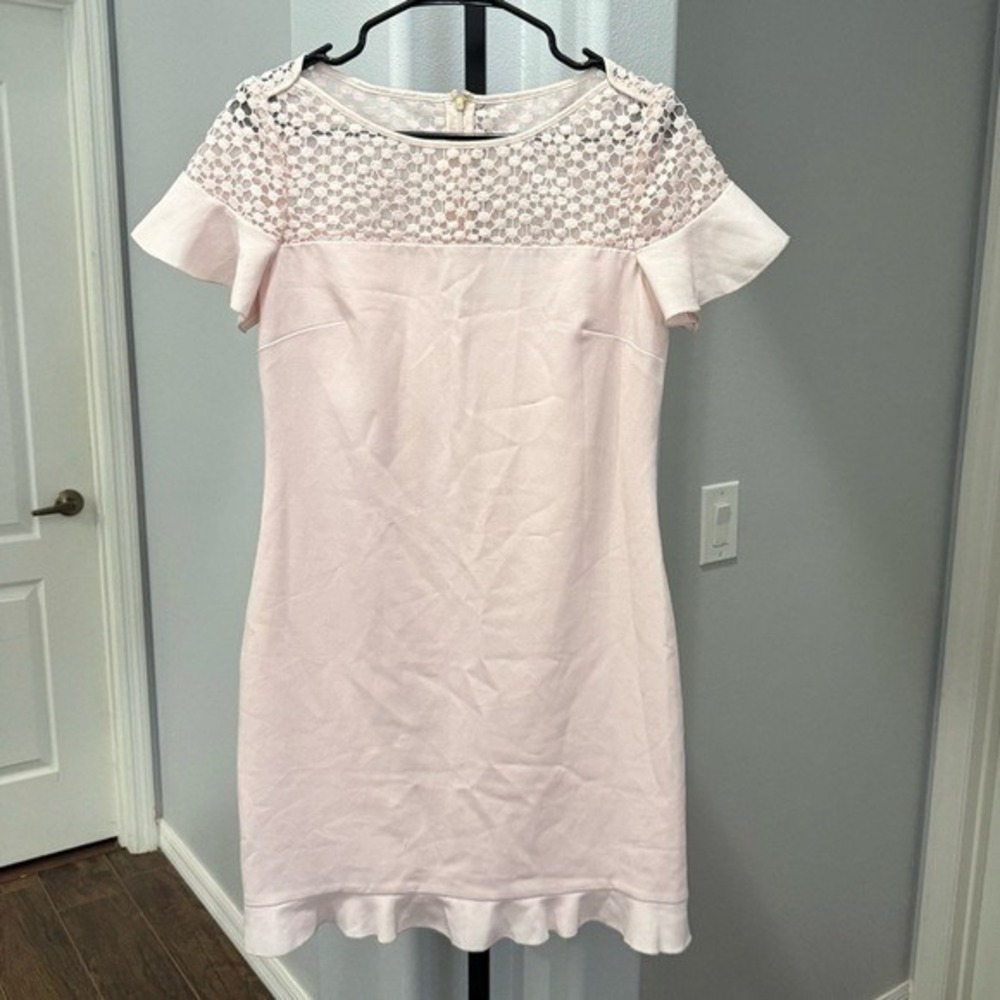 Karl Lagerfeld Eyelet Boat Neck Dress Blush Light Pink Mini Feminine Size 4